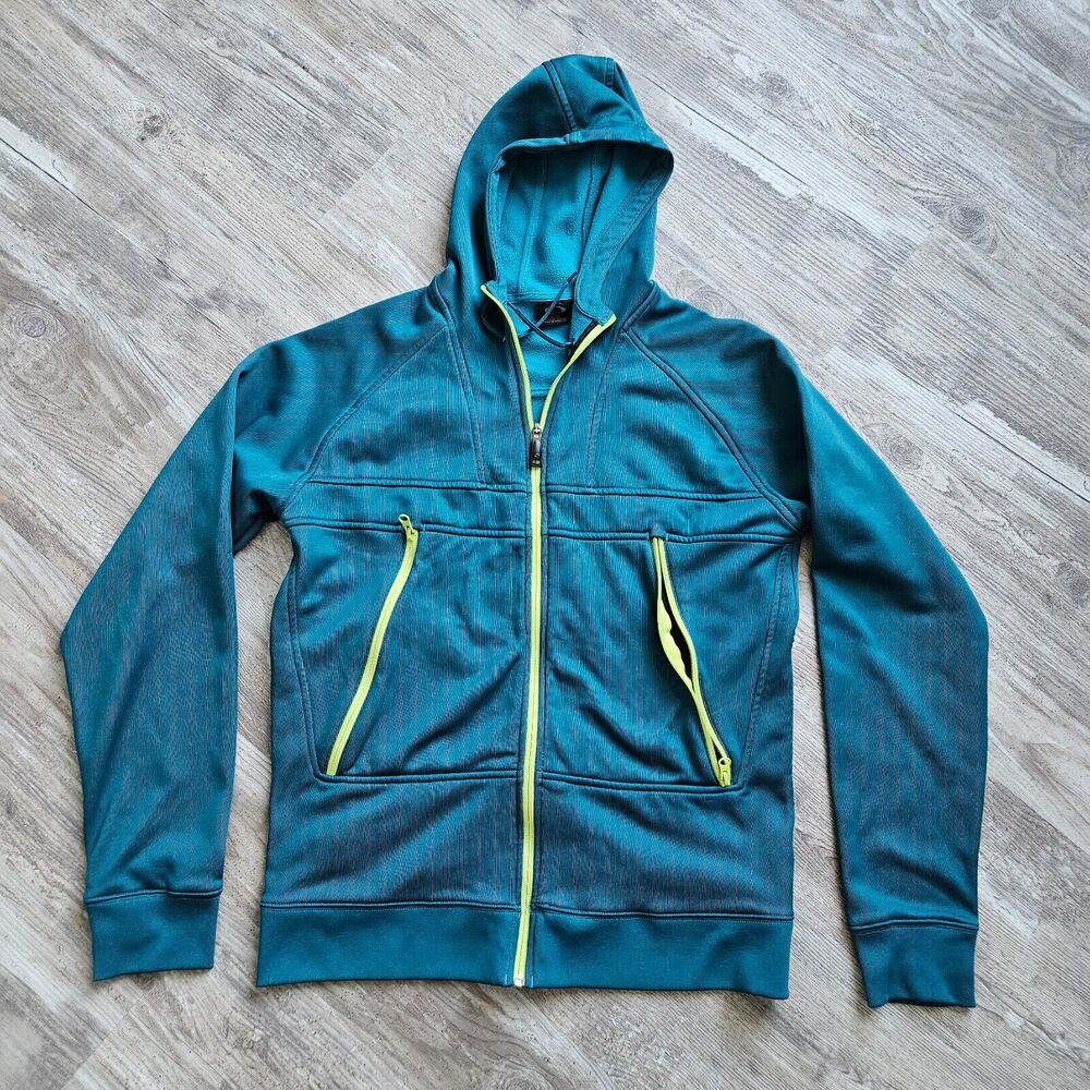Oakley Metal Blue Green Mens Large Zippered Hoodie Sweatshirt Long‎ Sleeve FLAWS